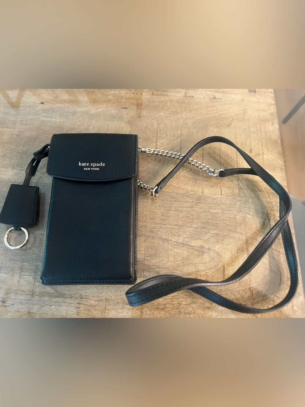 kate spade New York Black Leather Crossbody purse with Chain Strap